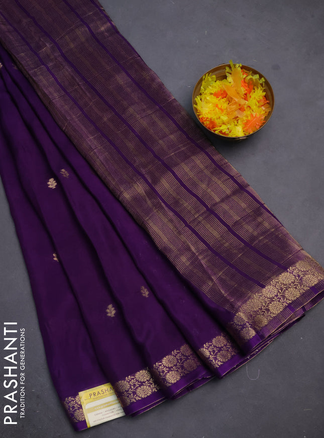 Semi mysore silk saree violet with zari woven buttas and zari woven border