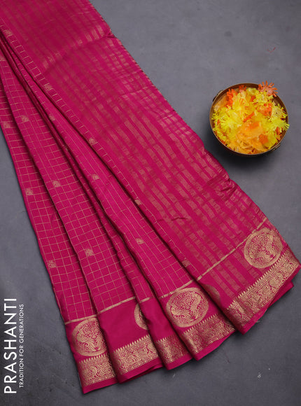 Semi mysore silk saree pink with allover zari checks & buttas and zari woven butta border