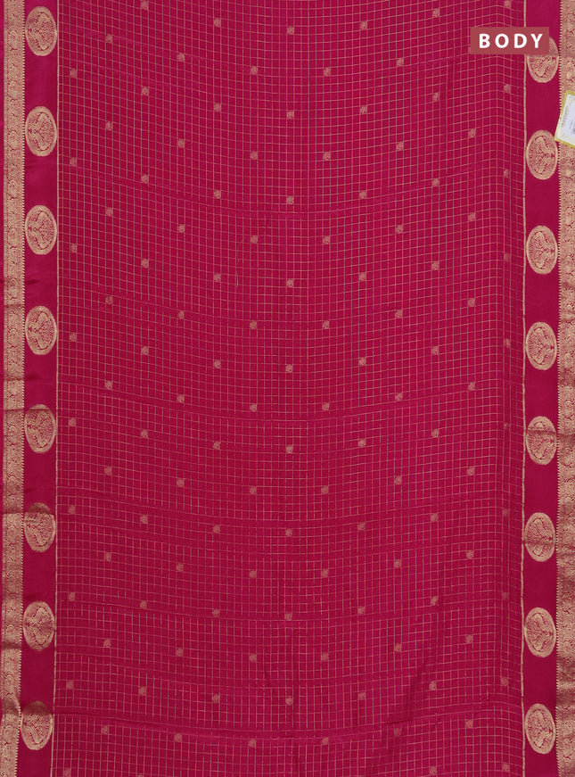 Semi mysore silk saree pink with allover zari checks & buttas and zari woven butta border