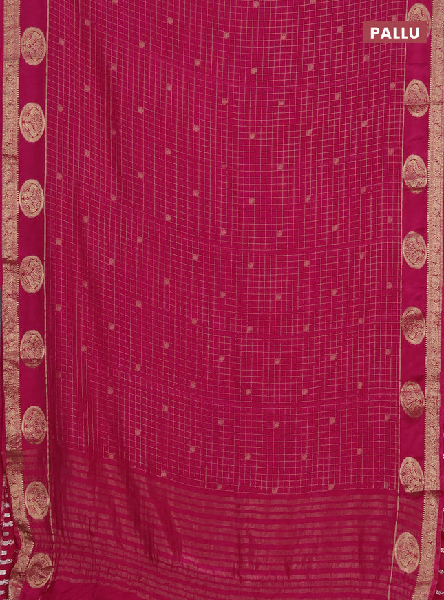 Semi mysore silk saree pink with allover zari checks & buttas and zari woven butta border