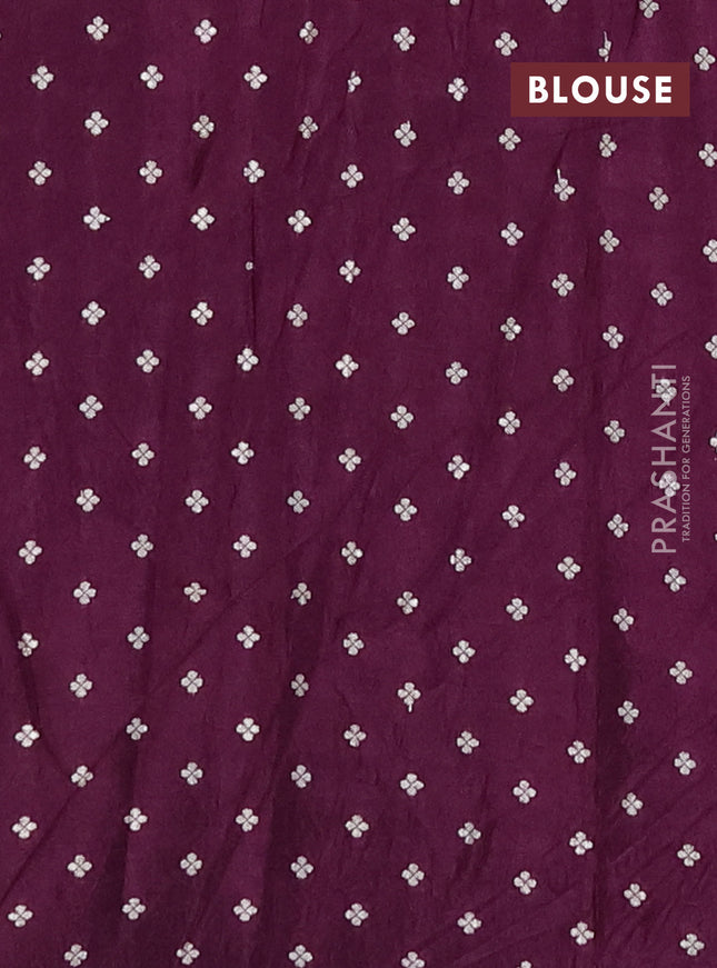 Semi mysore silk saree wine shade with allover zari checks & buttas and zari woven butta border