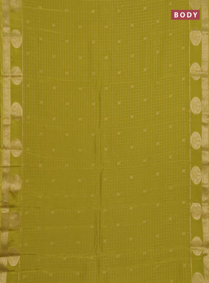 Semi mysore silk saree lime yellow with allover zari checks & buttas and zari woven butta border