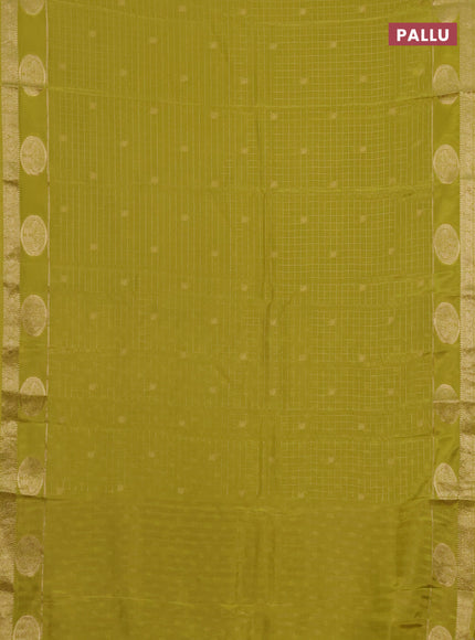 Semi mysore silk saree lime yellow with allover zari checks & buttas and zari woven butta border