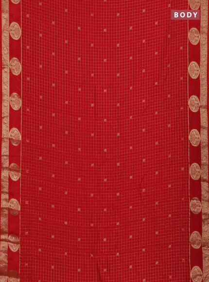 Semi mysore silk saree red with allover zari checks & buttas and zari woven butta border