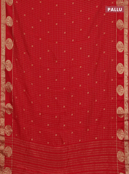 Semi mysore silk saree red with allover zari checks & buttas and zari woven butta border