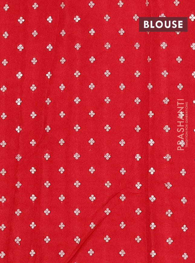 Semi mysore silk saree red with allover zari checks & buttas and zari woven butta border