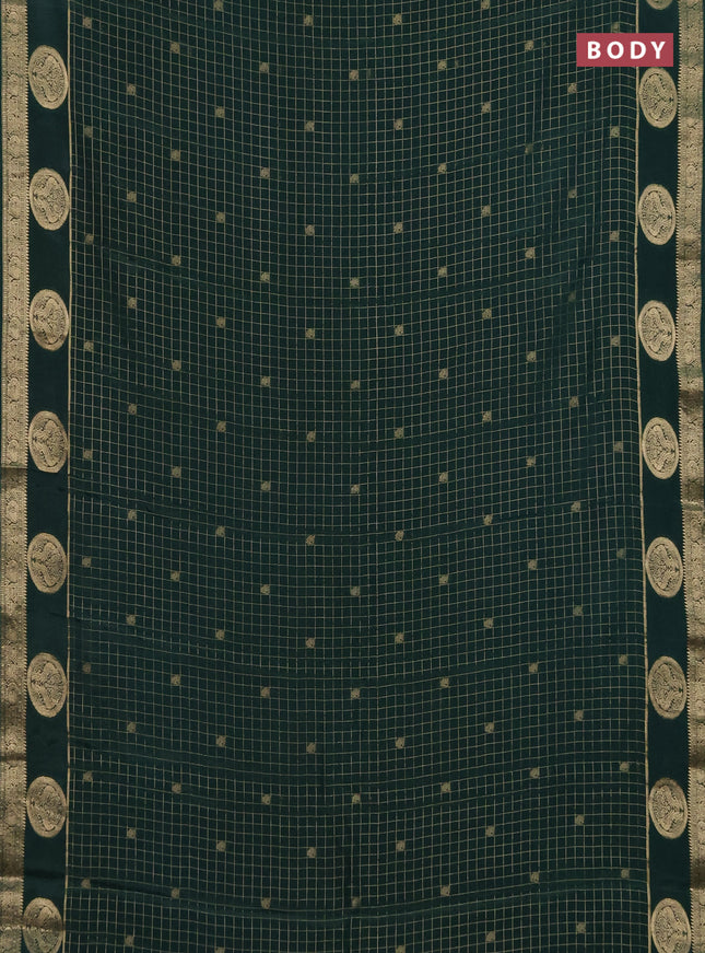 Semi mysore silk saree dark green with allover zari checks & buttas and zari woven butta border