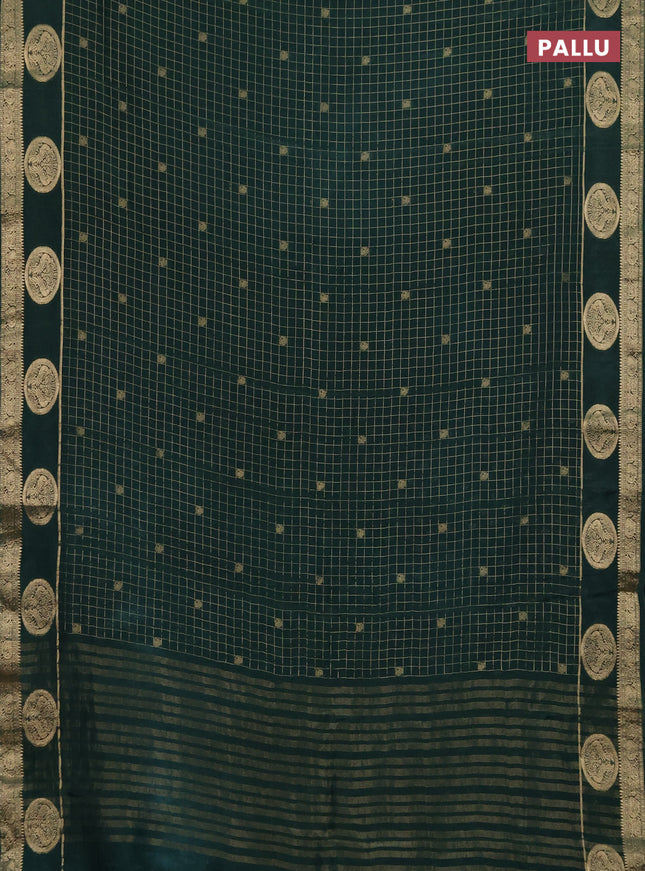 Semi mysore silk saree dark green with allover zari checks & buttas and zari woven butta border