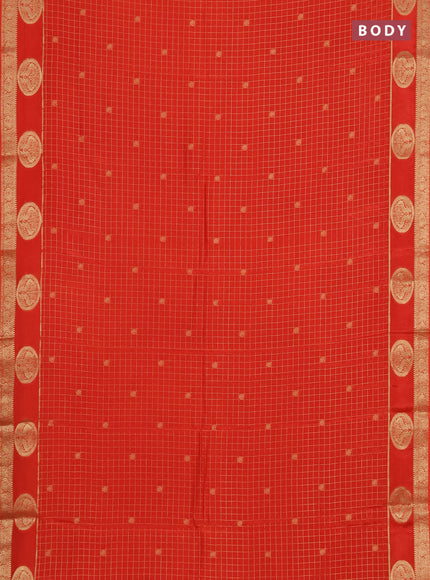 Semi mysore silk saree orange with allover zari checks & buttas and zari woven butta border