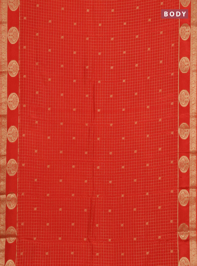Semi mysore silk saree orange with allover zari checks & buttas and zari woven butta border
