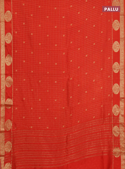 Semi mysore silk saree orange with allover zari checks & buttas and zari woven butta border