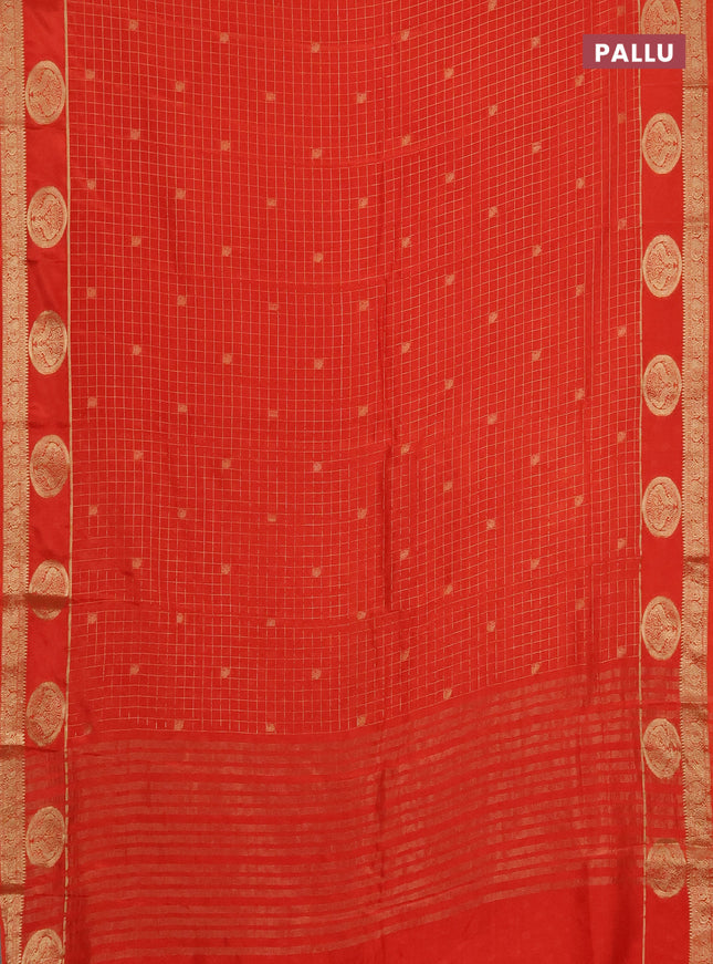 Semi mysore silk saree orange with allover zari checks & buttas and zari woven butta border