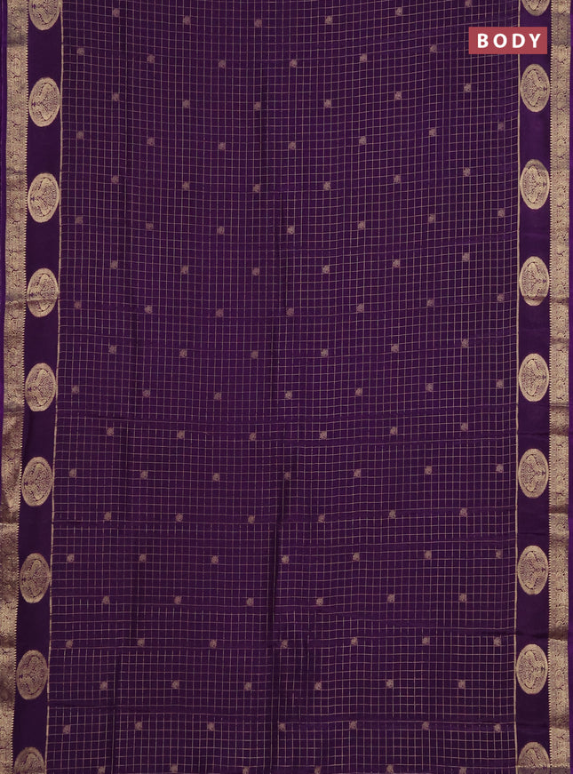 Semi mysore silk saree violet with allover zari checks & buttas and zari woven butta border