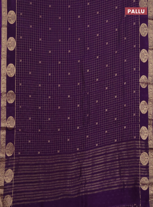Semi mysore silk saree violet with allover zari checks & buttas and zari woven butta border