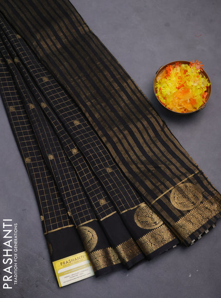 Semi mysore silk saree black with allover zari checks & buttas and zari woven butta border