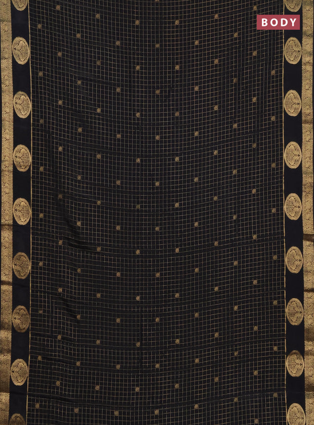 Semi mysore silk saree black with allover zari checks & buttas and zari woven butta border