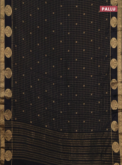 Semi mysore silk saree black with allover zari checks & buttas and zari woven butta border
