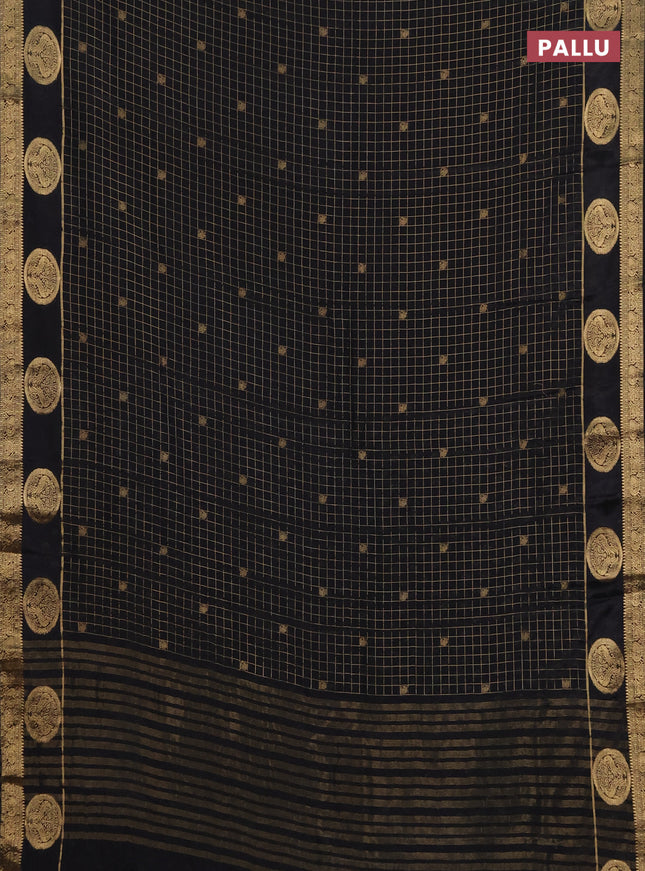 Semi mysore silk saree black with allover zari checks & buttas and zari woven butta border