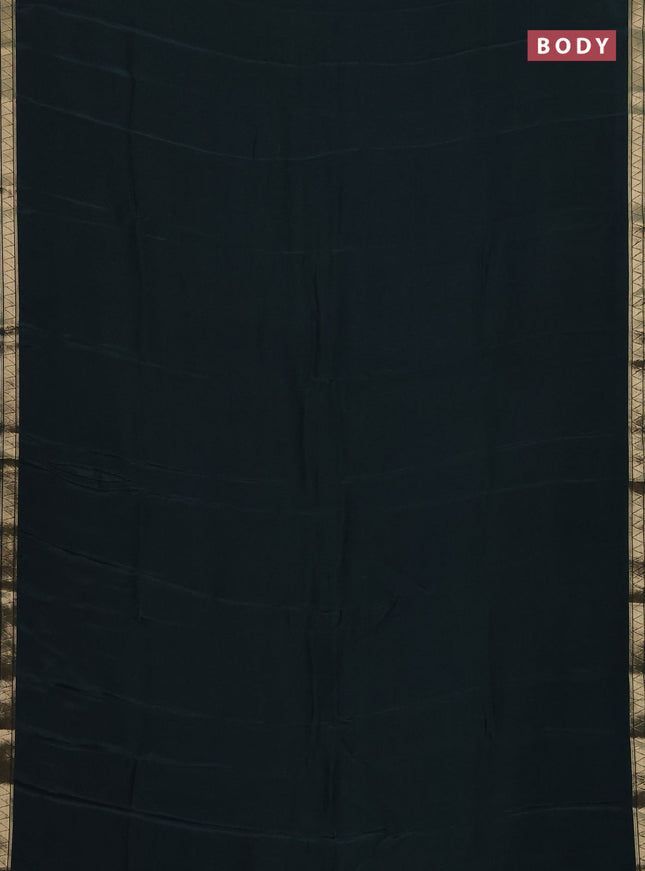 Semi mysore silk saree bottle green with plain body and zari woven border