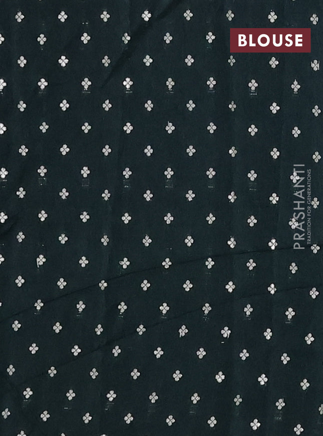 Semi mysore silk saree bottle green with plain body and zari woven border