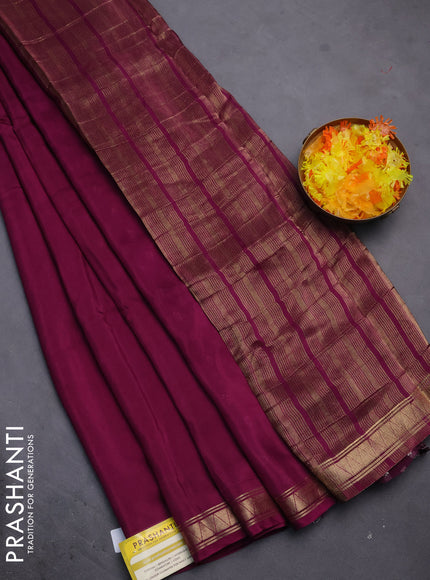 Semi mysore silk saree wine shade with plain body and zari woven border