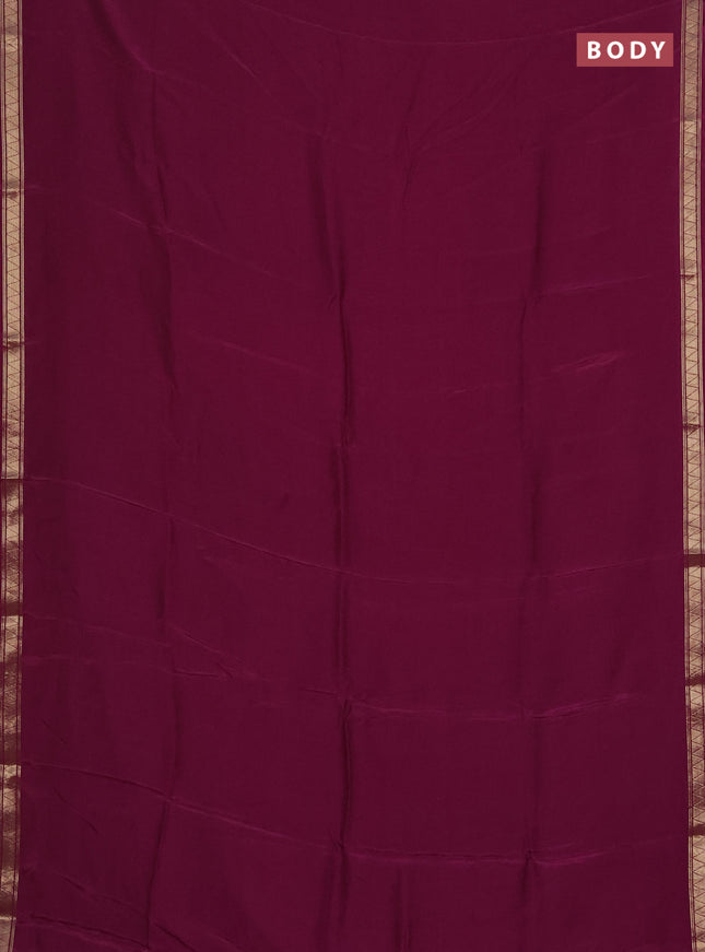 Semi mysore silk saree wine shade with plain body and zari woven border