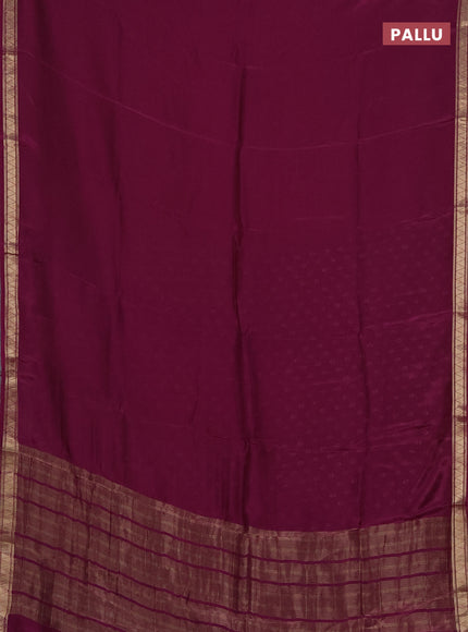 Semi mysore silk saree wine shade with plain body and zari woven border