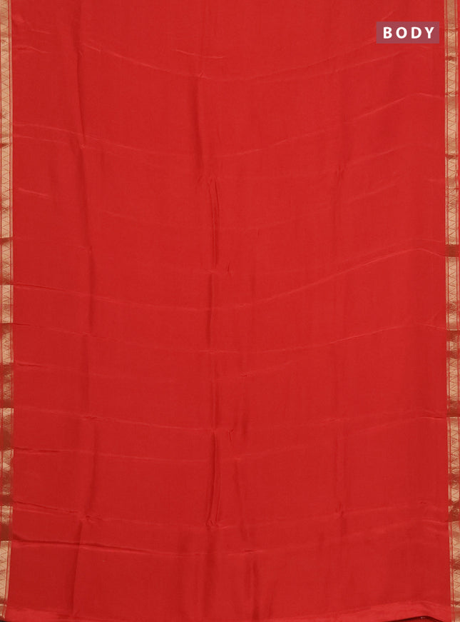 Semi mysore silk saree orange with plain body and zari woven border