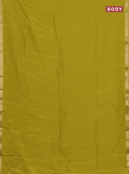 Semi mysore silk saree lime yellow with plain body and zari woven border