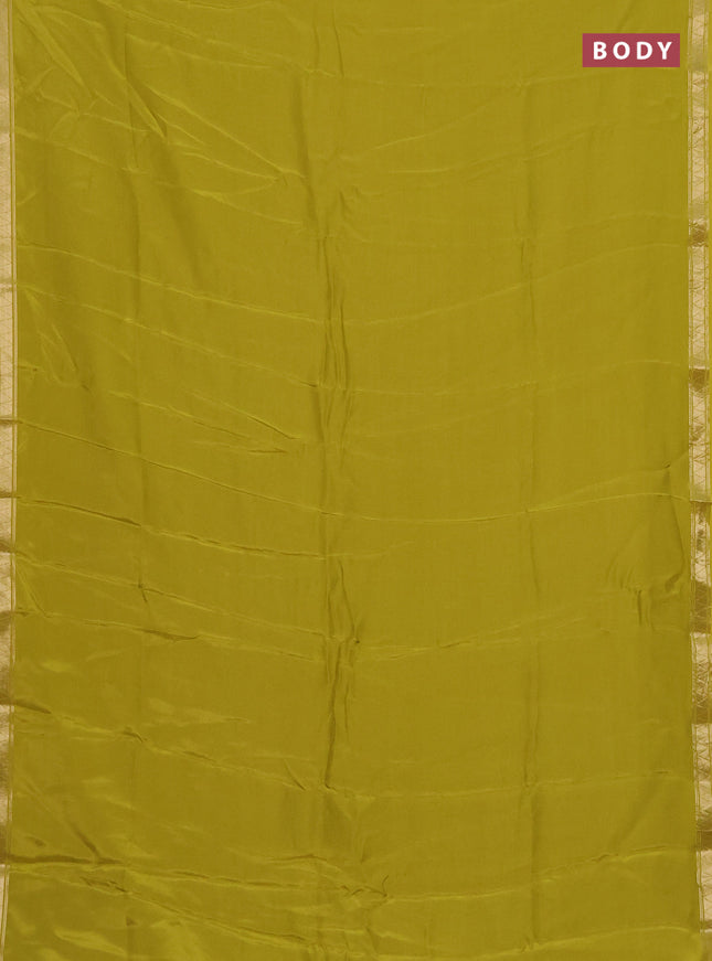 Semi mysore silk saree lime yellow with plain body and zari woven border