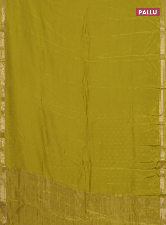 Semi mysore silk saree lime yellow with plain body and zari woven border