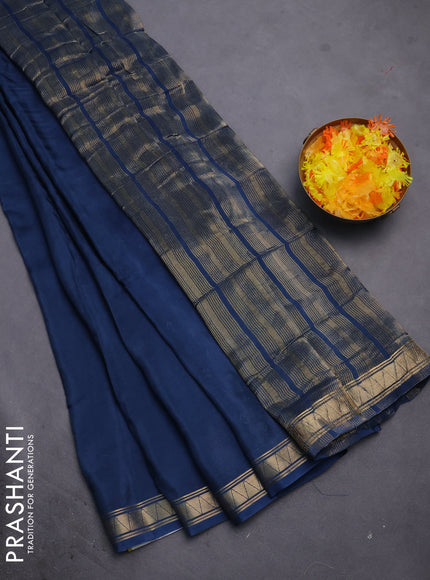 Semi mysore silk saree peacock blue with plain body and zari woven border