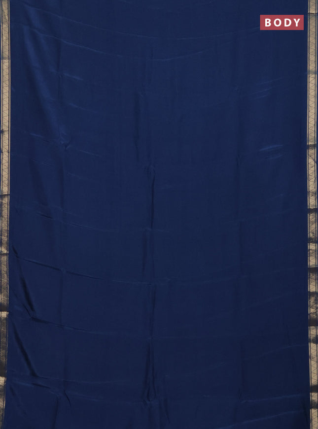 Semi mysore silk saree peacock blue with plain body and zari woven border