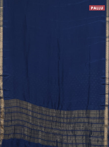 Semi mysore silk saree peacock blue with plain body and zari woven border