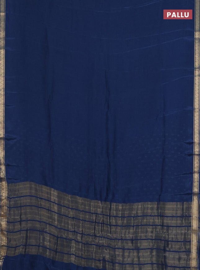 Semi mysore silk saree peacock blue with plain body and zari woven border