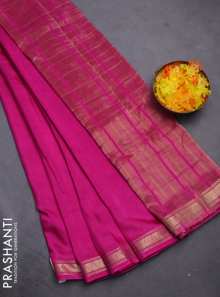 Semi mysore silk saree pink with plain body and zari woven border