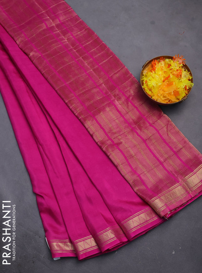 Semi mysore silk saree pink with plain body and zari woven border
