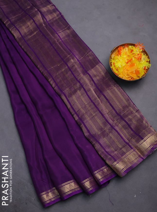 Semi mysore silk saree violet with plain body and zari woven border