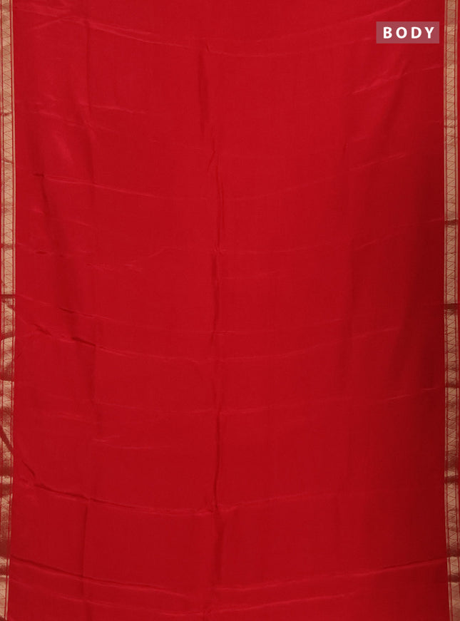 Semi mysore silk saree red with plain body and zari woven border
