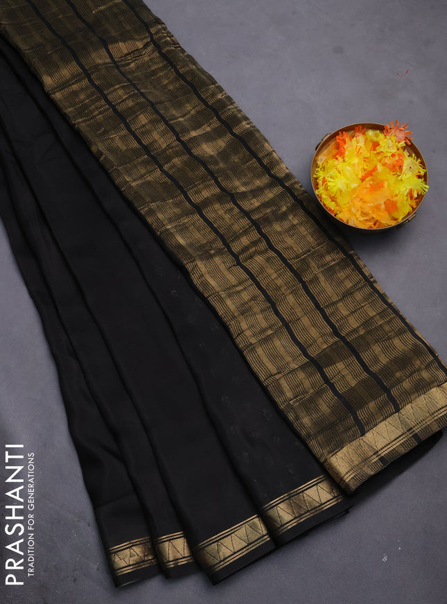 Semi mysore silk saree black with plain body and zari woven border