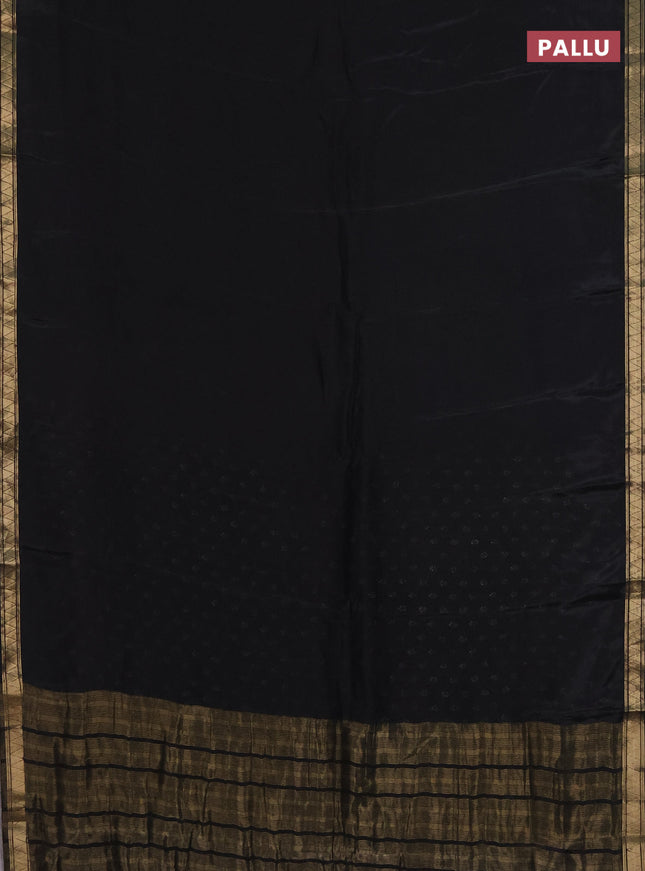 Semi mysore silk saree black with plain body and zari woven border