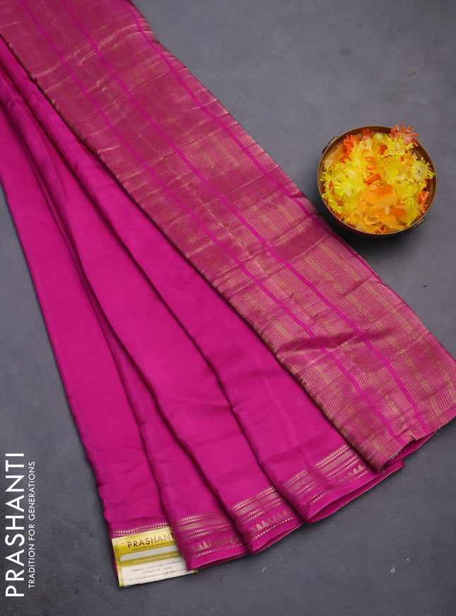 Semi mysore silk saree pink with plain body and zari woven border