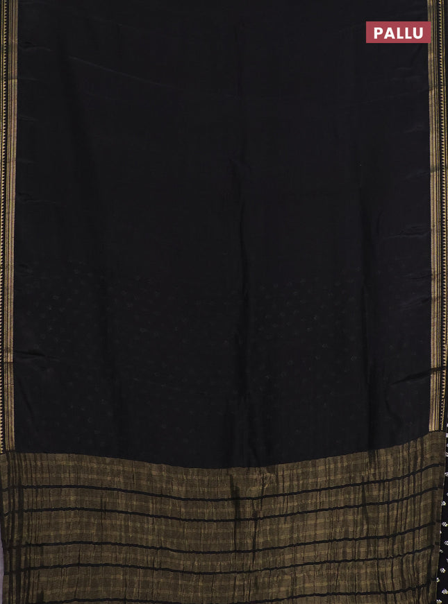 Semi mysore silk saree black with plain body and zari woven border