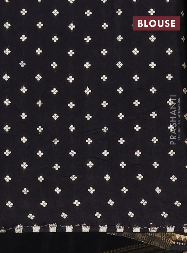 Semi mysore silk saree black with plain body and zari woven border