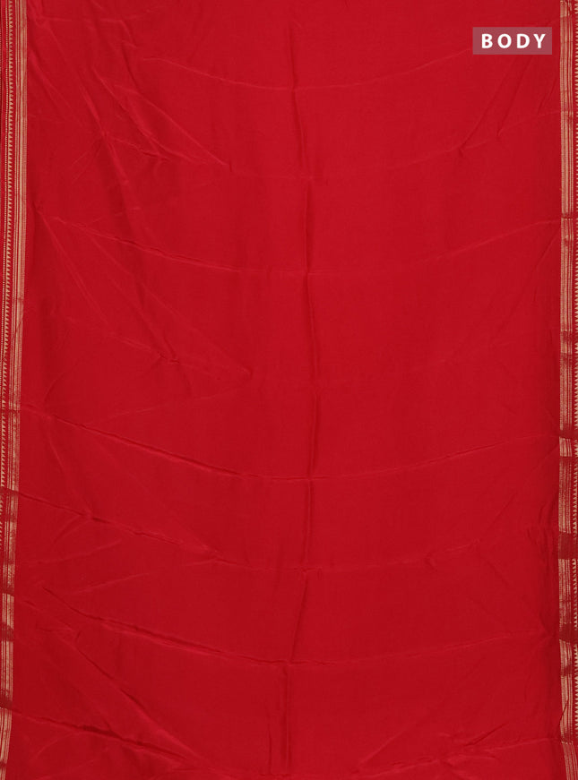 Semi mysore silk saree red with plain body and zari woven border