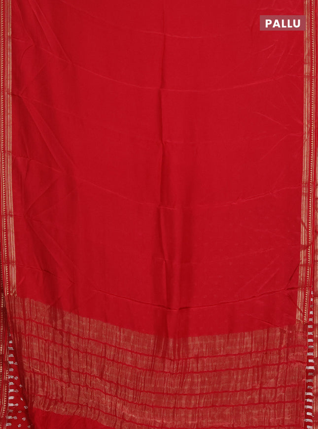 Semi mysore silk saree red with plain body and zari woven border