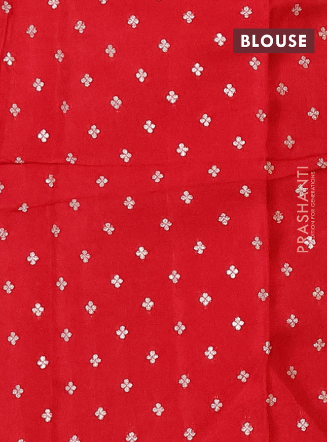 Semi mysore silk saree red with plain body and zari woven border