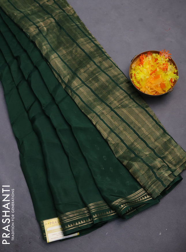 Semi mysore silk saree dark green with plain body and zari woven border