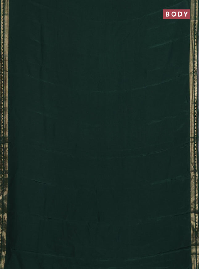 Semi mysore silk saree dark green with plain body and zari woven border