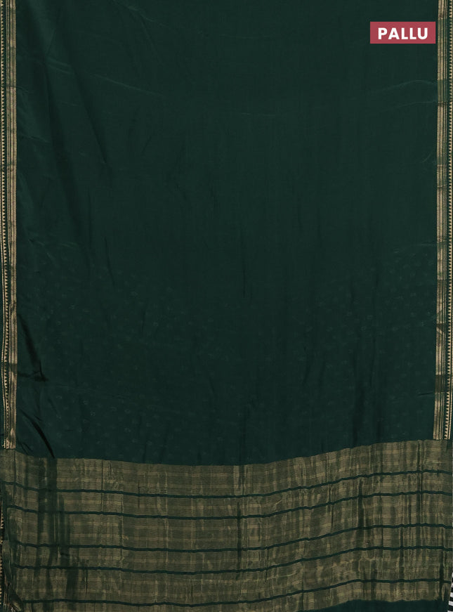 Semi mysore silk saree dark green with plain body and zari woven border